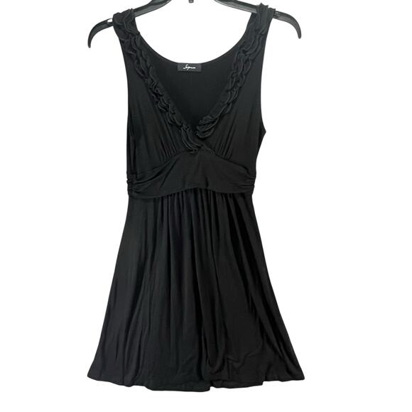 Soprano Y2K Babydoll Dress M Black Ruffle Neck Fit Flare Stretch Whimsygoth USA - Picture 6 of 15